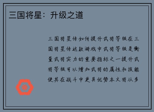 三国将星：升级之道